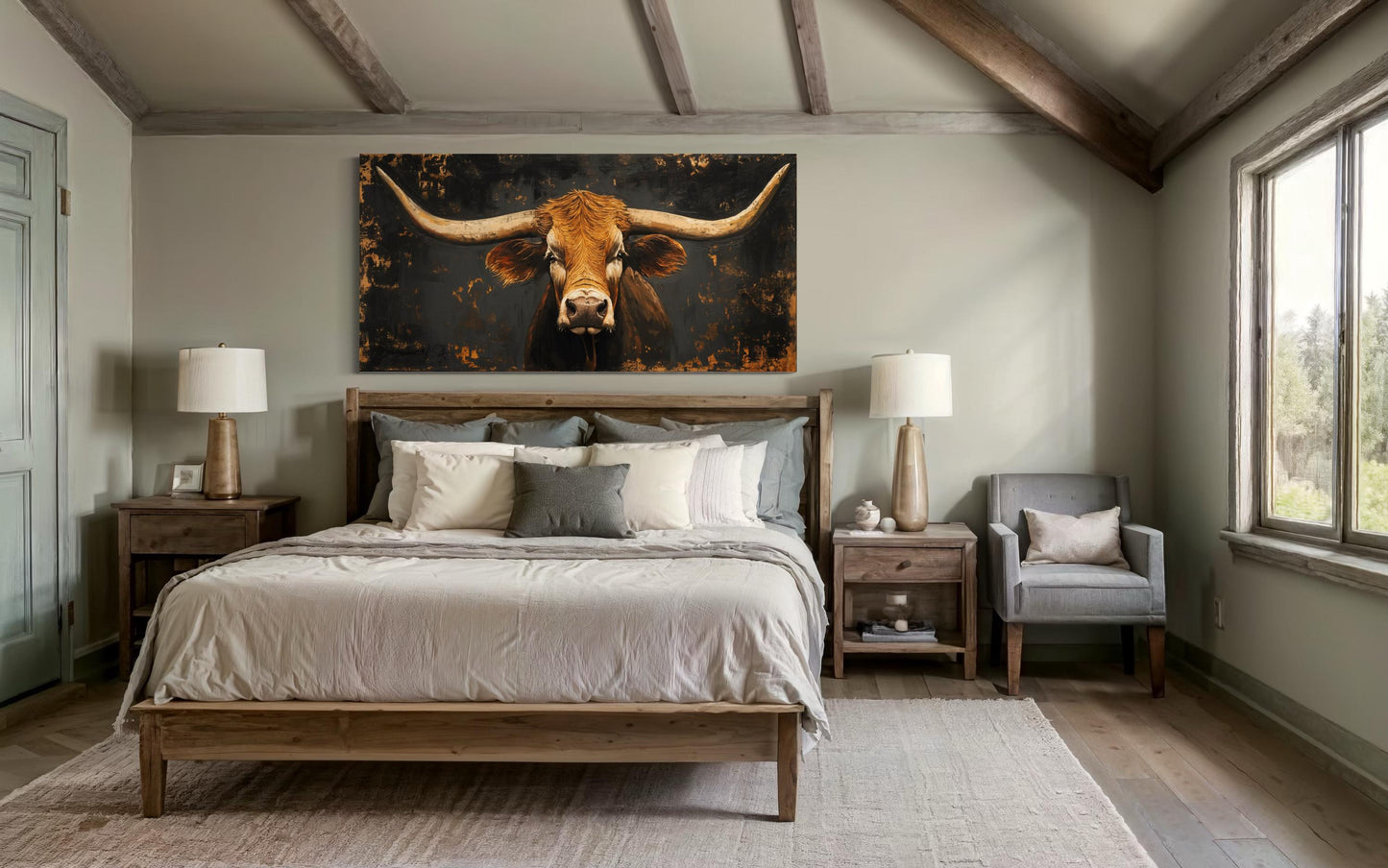 Rustic Texas Longhorn Cow Extra Large Wall Art for Western Decor