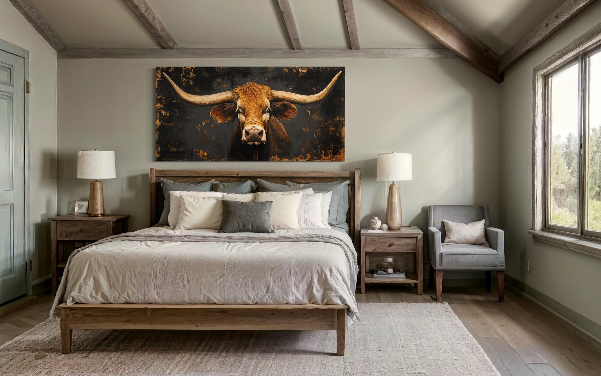 Rustic Texas Longhorn Cow Extra Large Wall Art for Western Decor