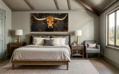 Rustic Texas Longhorn Cow Extra Large Wall Art for Western Decor
