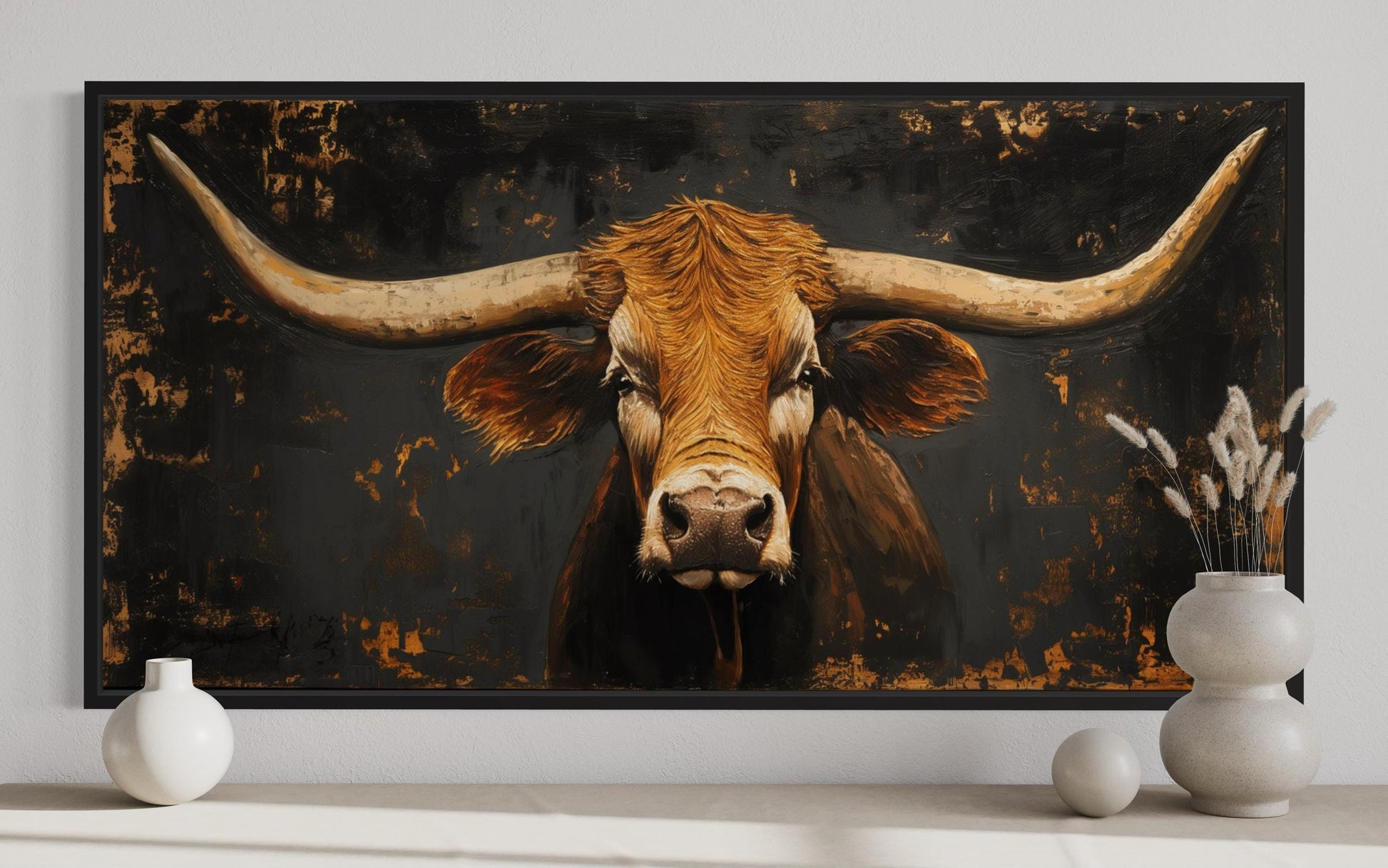 Rustic Texas Longhorn Cow Extra Large Wall Art for Western Decor