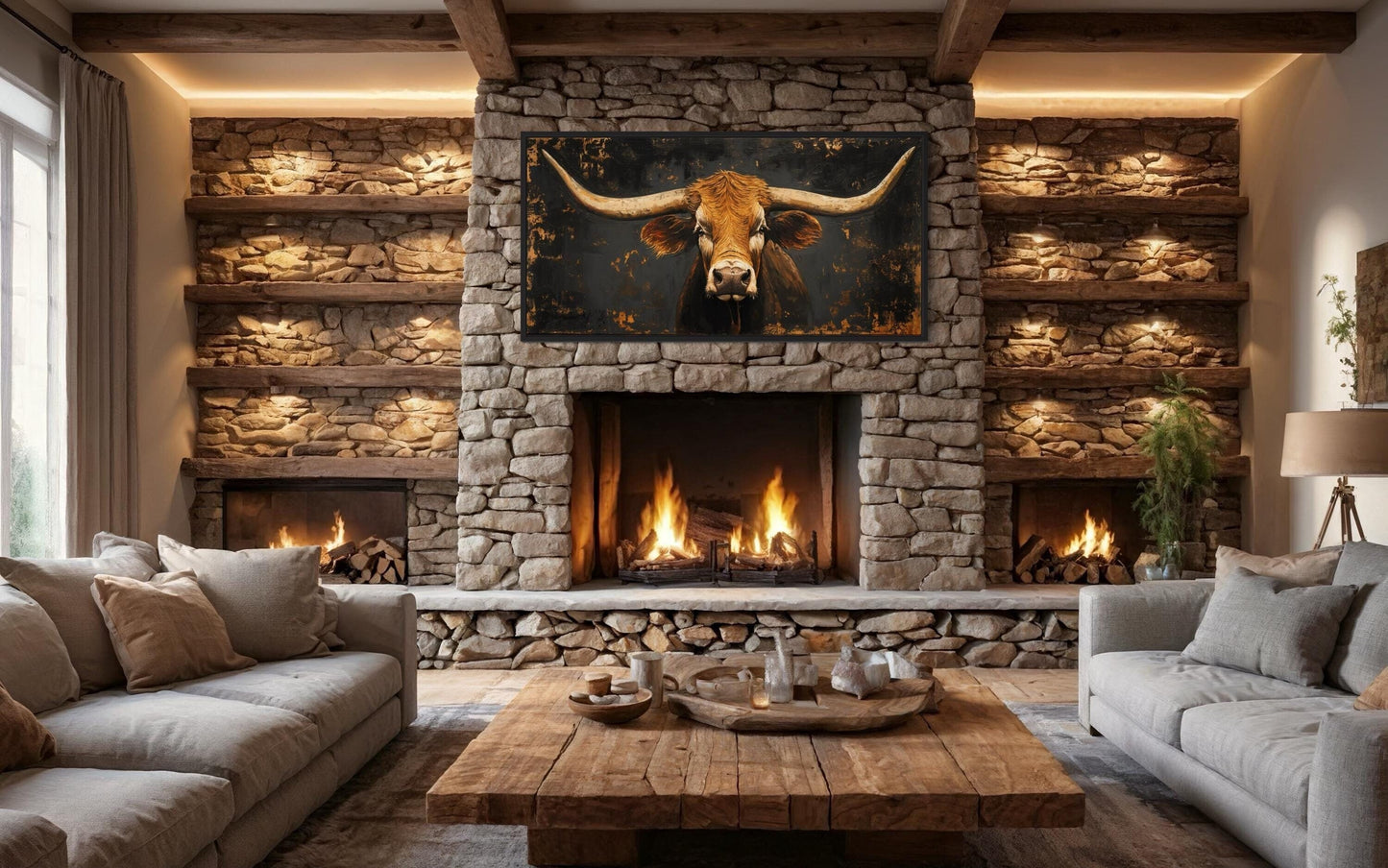 Rustic Texas Longhorn Cow Extra Large Wall Art for Western Decor