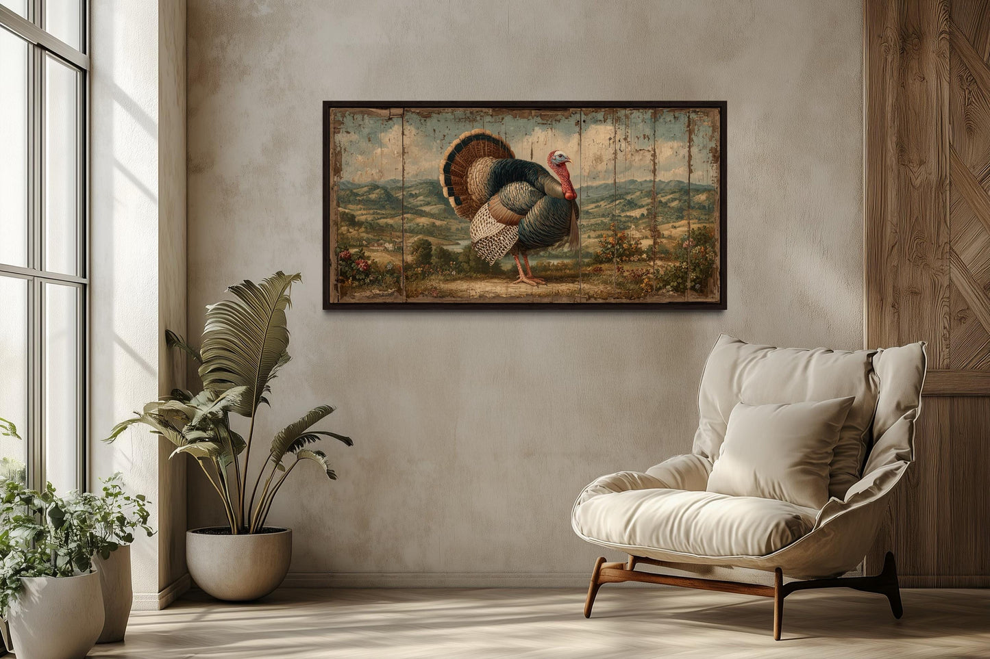 Rustic Turkey Canvas Art – Autumn Thanksgiving Farmhouse Wall Decor