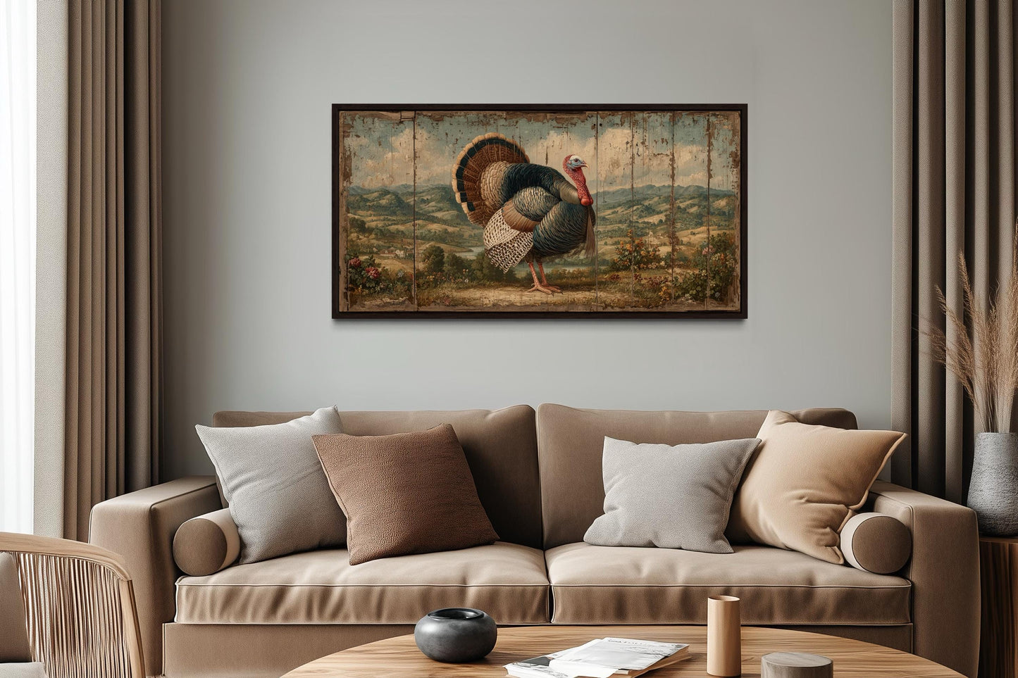 Rustic Turkey Canvas Art – Autumn Thanksgiving Farmhouse Wall Decor