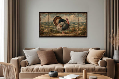 Rustic Turkey Canvas Art – Autumn Thanksgiving Farmhouse Wall Decor