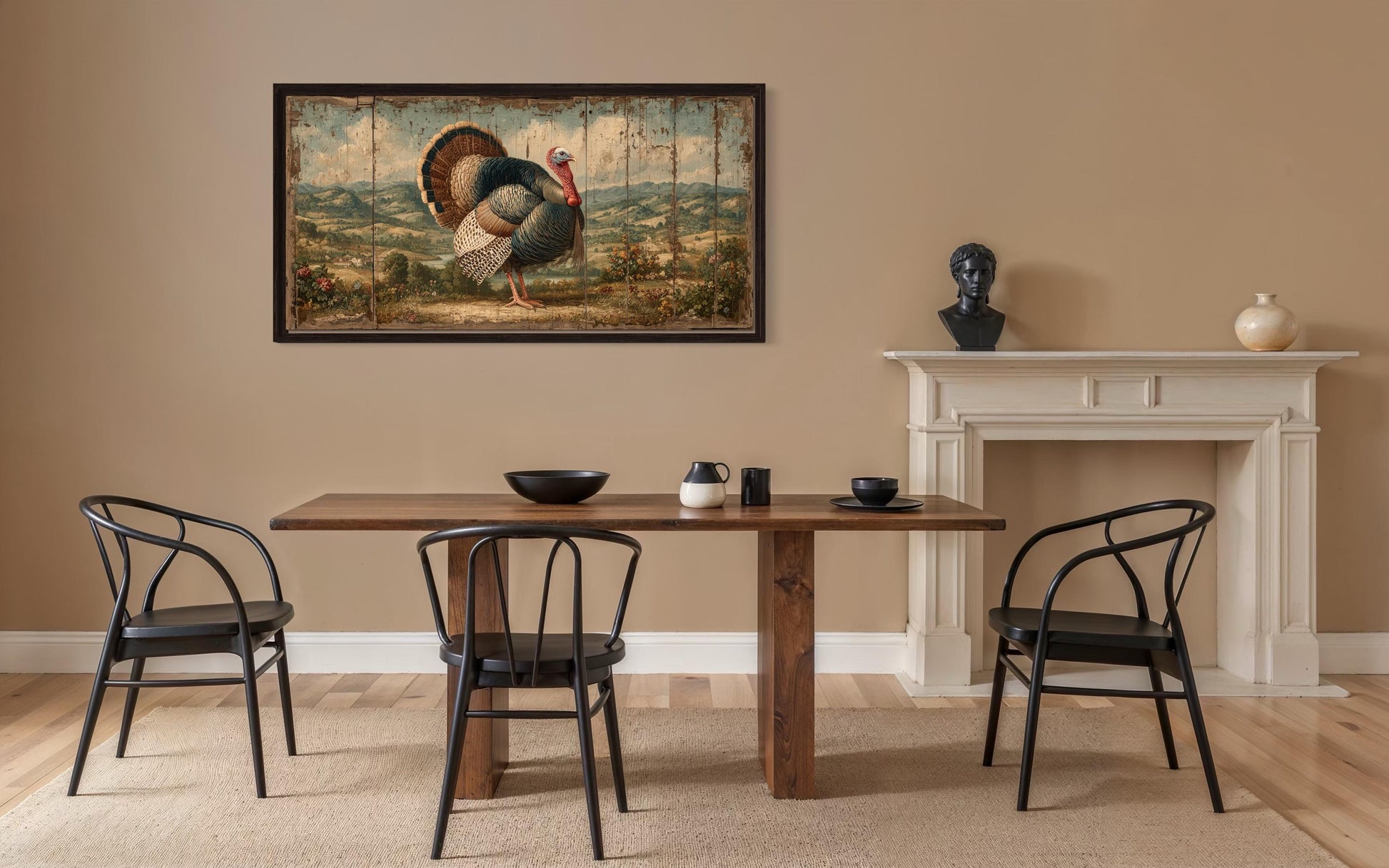 Rustic Turkey Canvas Art – Autumn Thanksgiving Farmhouse Wall Decor