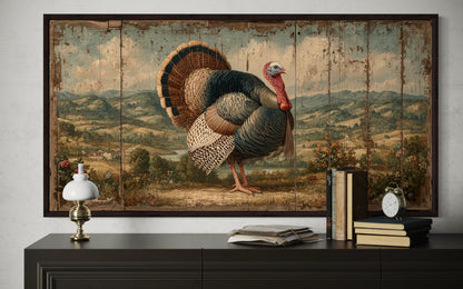 Rustic Turkey Canvas Art – Autumn Thanksgiving Farmhouse Wall Decor