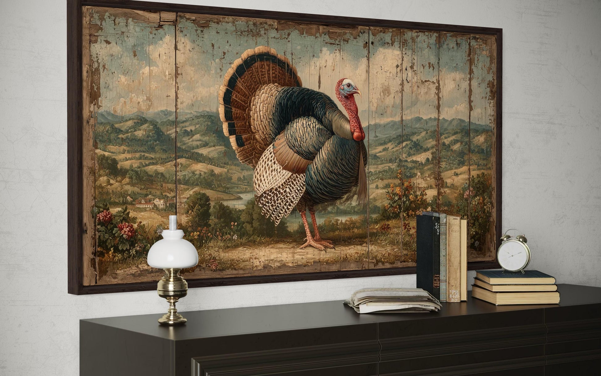 Rustic Turkey Canvas Art – Autumn Thanksgiving Farmhouse Wall Decor
