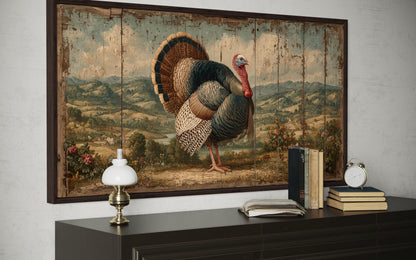 Rustic Turkey Canvas Art – Autumn Thanksgiving Farmhouse Wall Decor