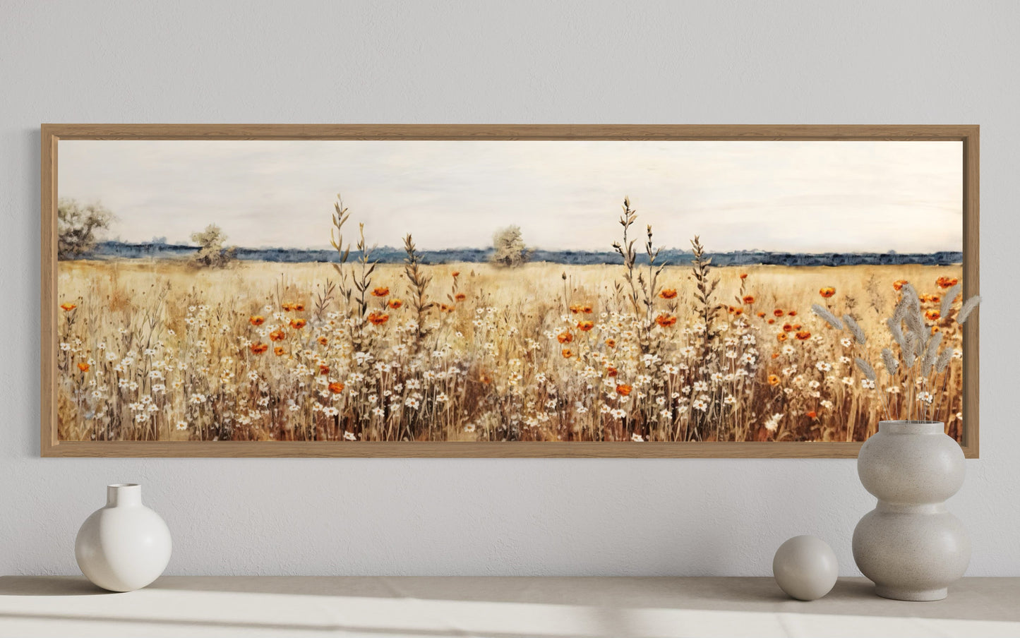 Rustic Vintage Yellow Wildflowers Field Horizontal Canvas Wall Art