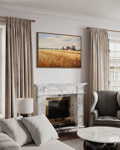 Rustic Wheat Field Landscape Farmhouse Framed Canvas Wall Art