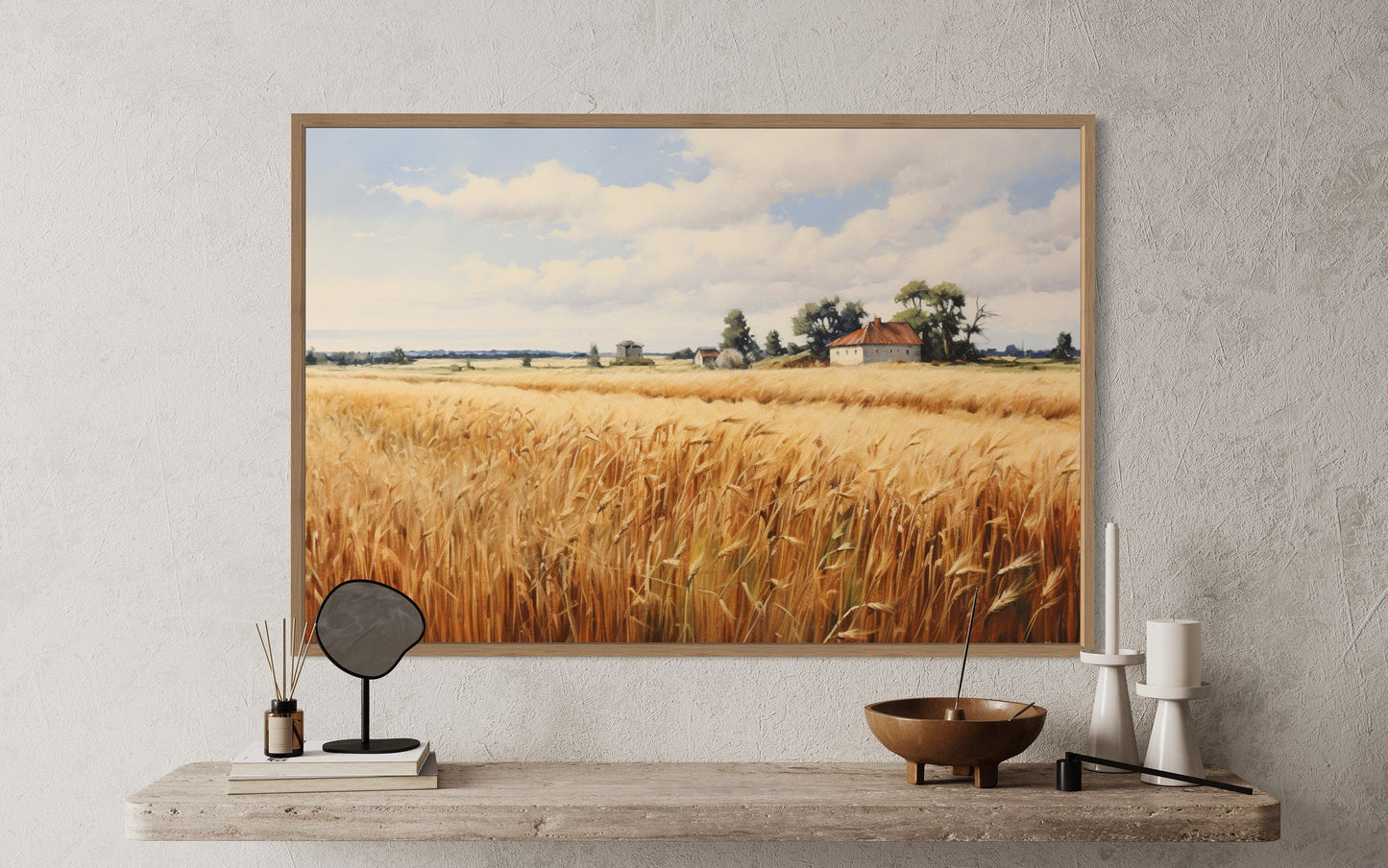 Rustic Wheat Field Landscape Farmhouse Framed Canvas Wall Art