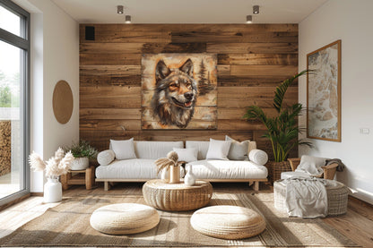Rustic Wolf Painting On Wood Framed Canvas Wall Art