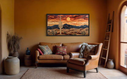 Rustic Wood Style Desert Framed Canvas Wall Art