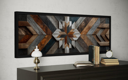 Rustic Wood Style Geometric Chevron Painting Long Horizontal Canvas Wall Art