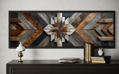 Rustic Wood Style Geometric Chevron Painting Long Horizontal Canvas Wall Art
