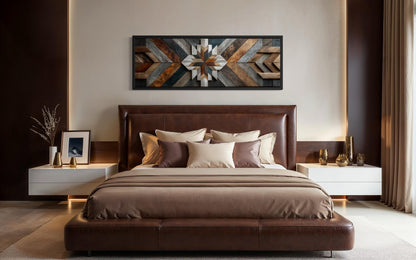 Rustic Wood Style Geometric Chevron Painting Long Horizontal Canvas Wall Art