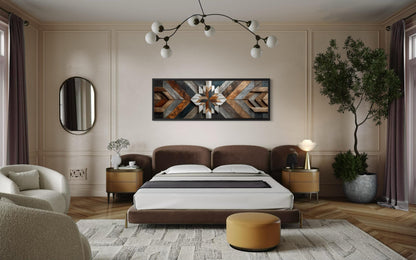 Rustic Wood Style Geometric Chevron Painting Long Horizontal Canvas Wall Art