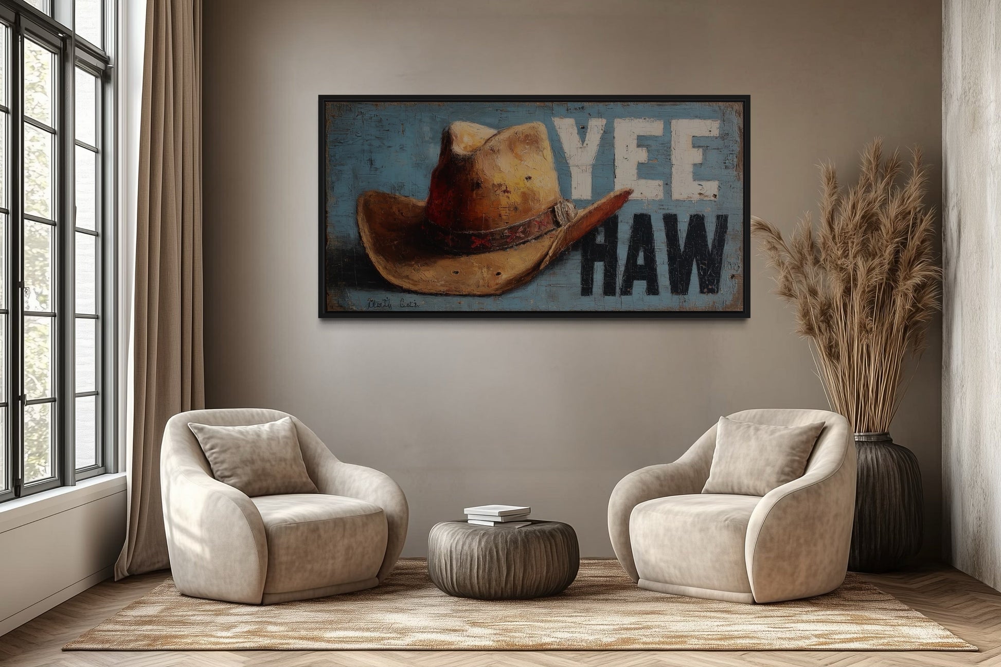 Rustic Yeehaw Sign with Cowboy Hat Canvas Wall Art