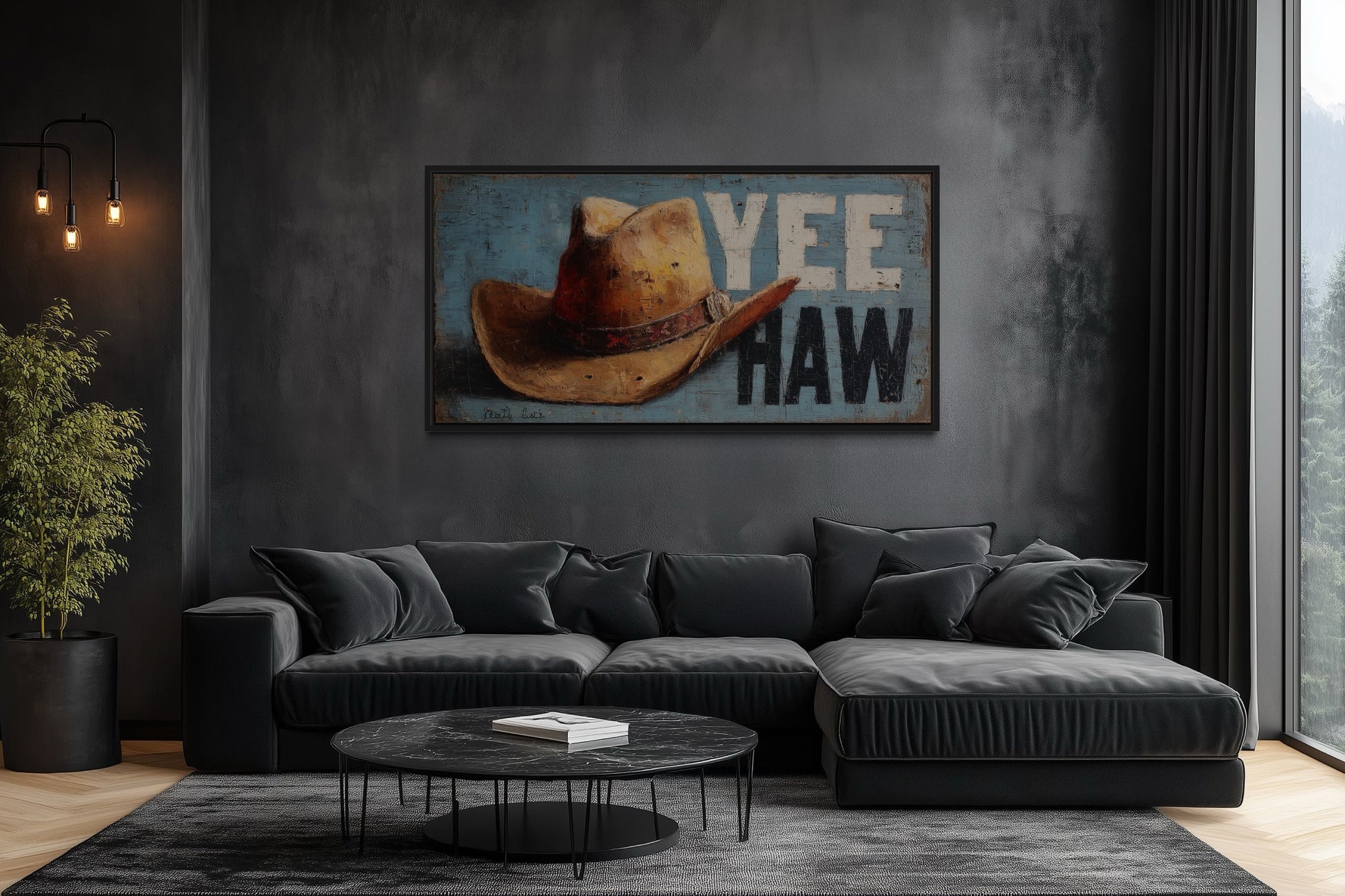 Rustic Yeehaw Sign with Cowboy Hat Canvas Wall Art