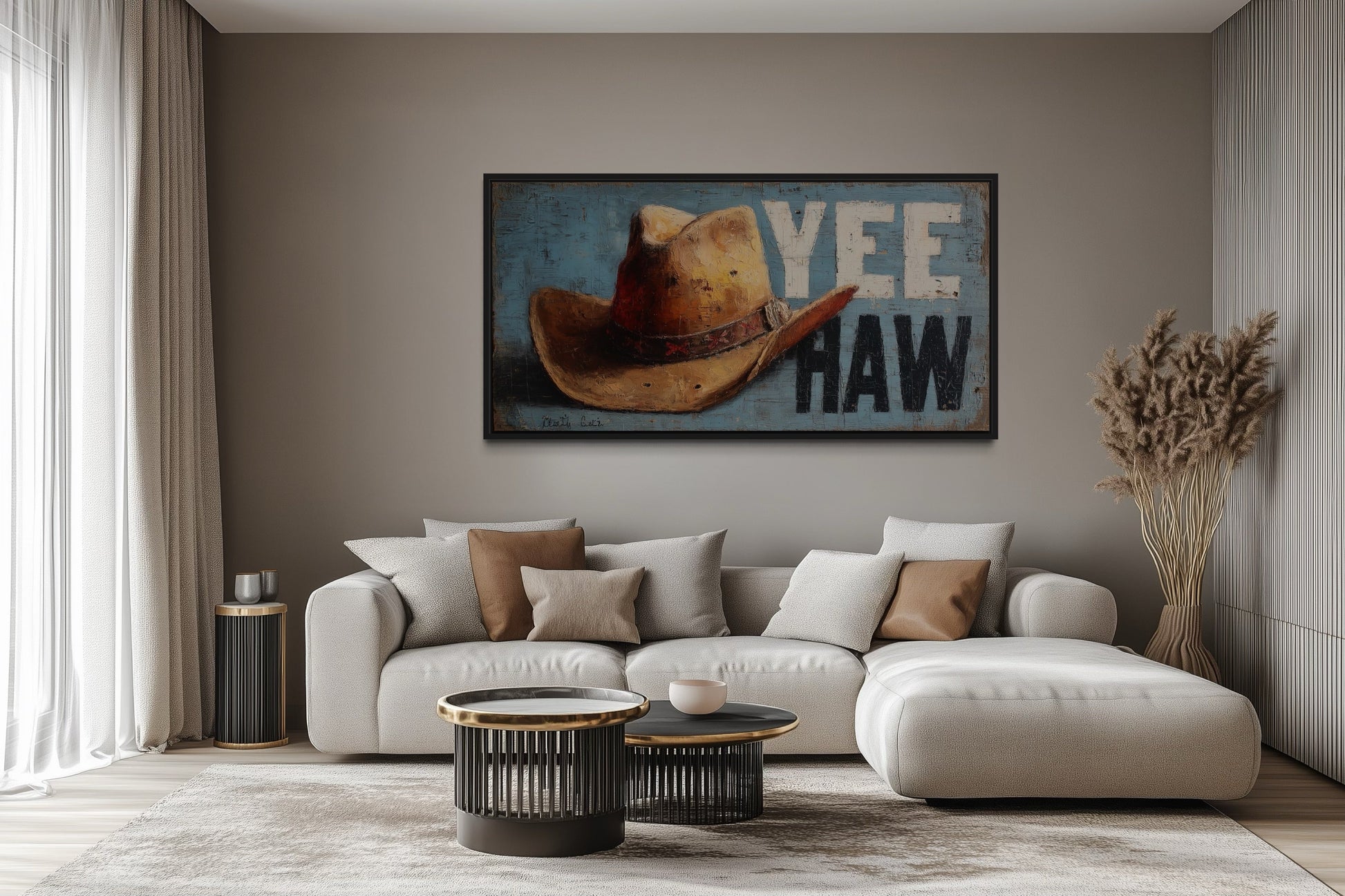 Rustic Yeehaw Sign with Cowboy Hat Canvas Wall Art