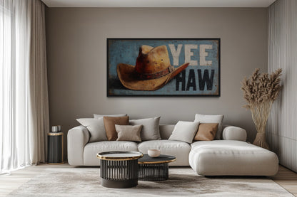 Rustic Yeehaw Sign with Cowboy Hat Canvas Wall Art