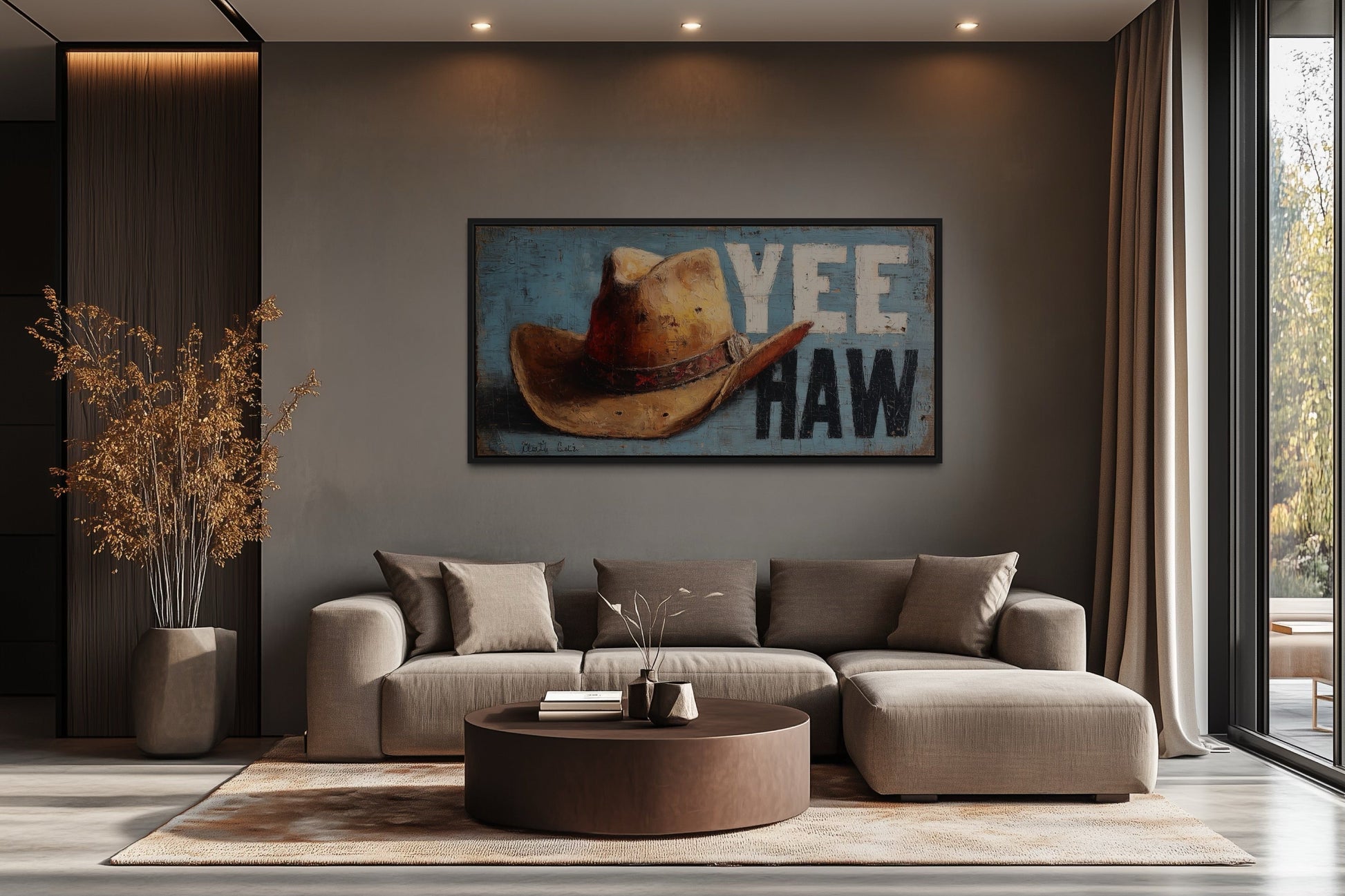 Rustic Yeehaw Sign with Cowboy Hat Canvas Wall Art