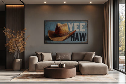 Rustic Yeehaw Sign with Cowboy Hat Canvas Wall Art