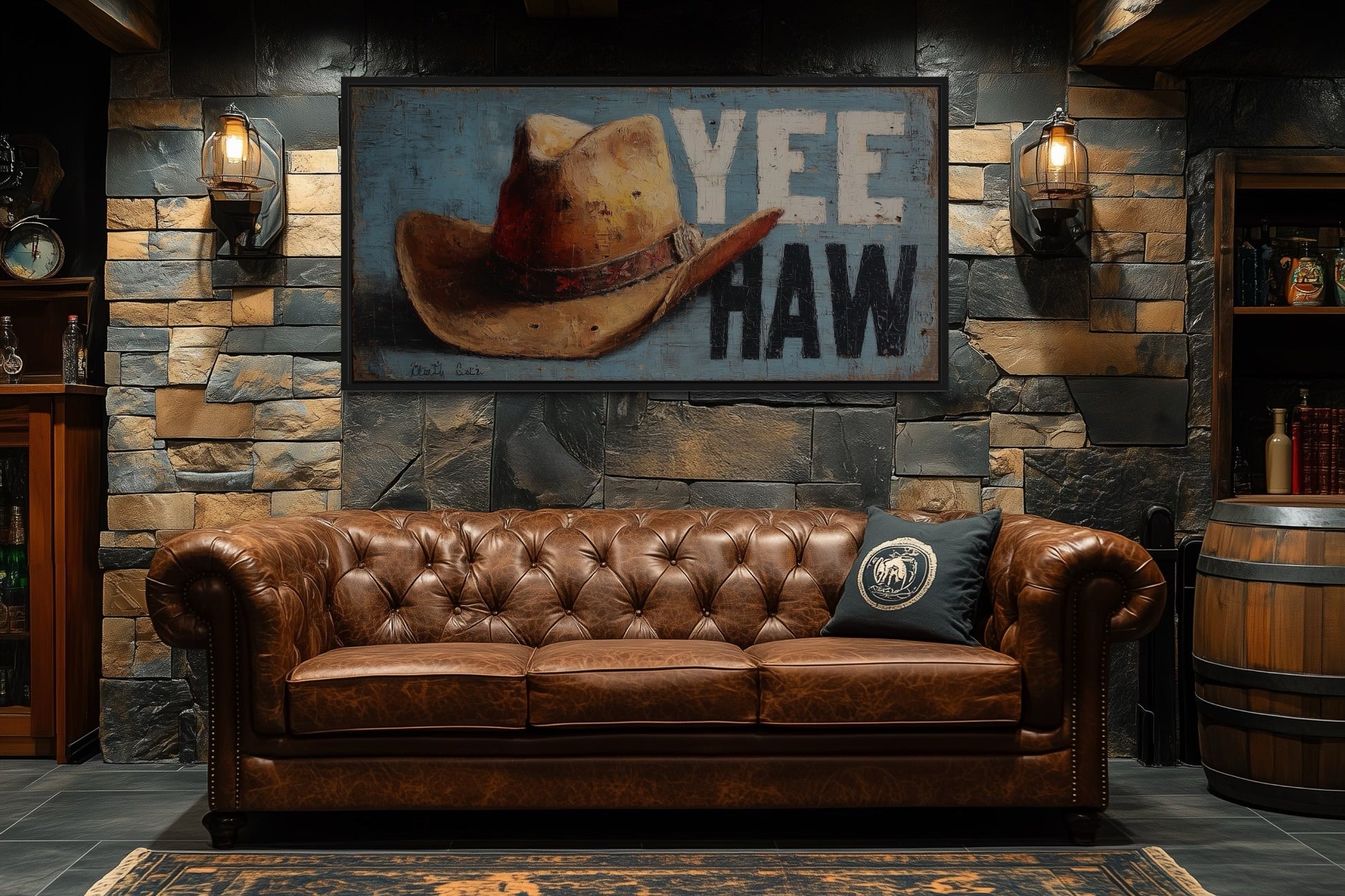 Rustic Yeehaw Sign with Cowboy Hat Canvas Wall Art