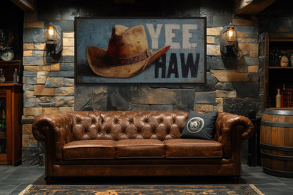 Rustic Yeehaw Sign with Cowboy Hat Canvas Wall Art