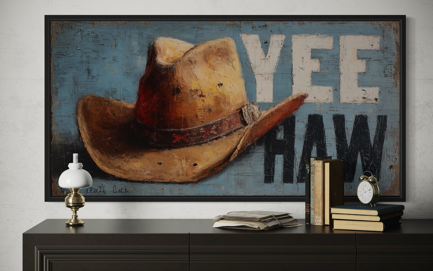 Rustic Yeehaw Sign with Cowboy Hat Canvas Wall Art