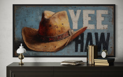 Rustic Yeehaw Sign with Cowboy Hat Canvas Wall Art