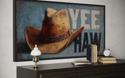 Rustic Yeehaw Sign with Cowboy Hat Canvas Wall Art