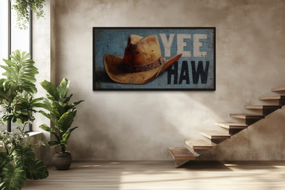 Rustic Yeehaw Sign with Cowboy Hat Canvas Wall Art