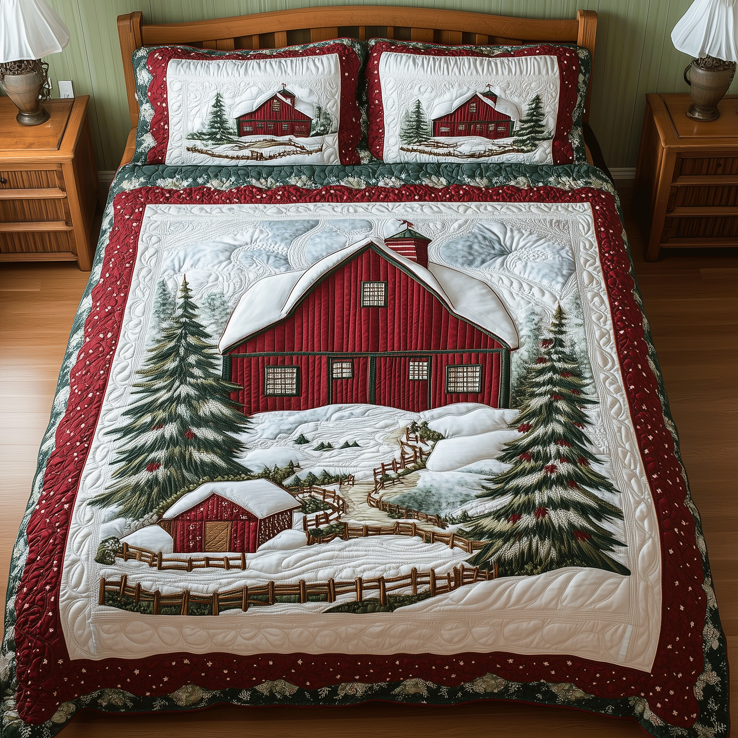 Rustic Christmas Retreat 3-Piece Quilted Bedding Set - Single (59" x 70")