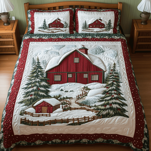 Rustic Christmas Retreat 3-Piece Quilted Bedding Set - Single (59" x 70")
