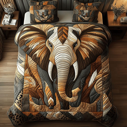 Rustic Elephant Elegance 3-Piece Quilted Bedding Set - Single (59" x 70")
