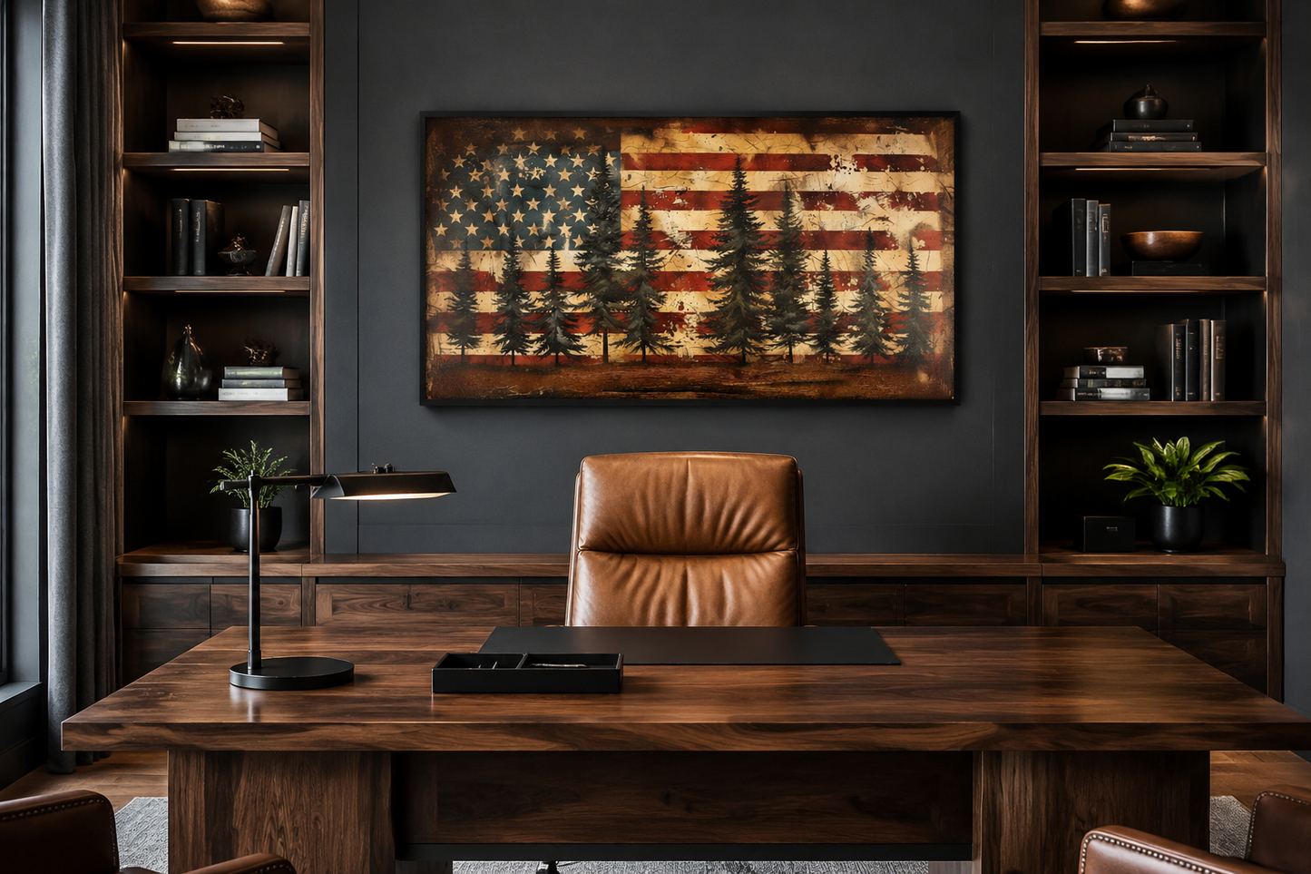 Rustic American Flag Art – Framed Canvas Wall Art | Vintage Patriotic Decor
