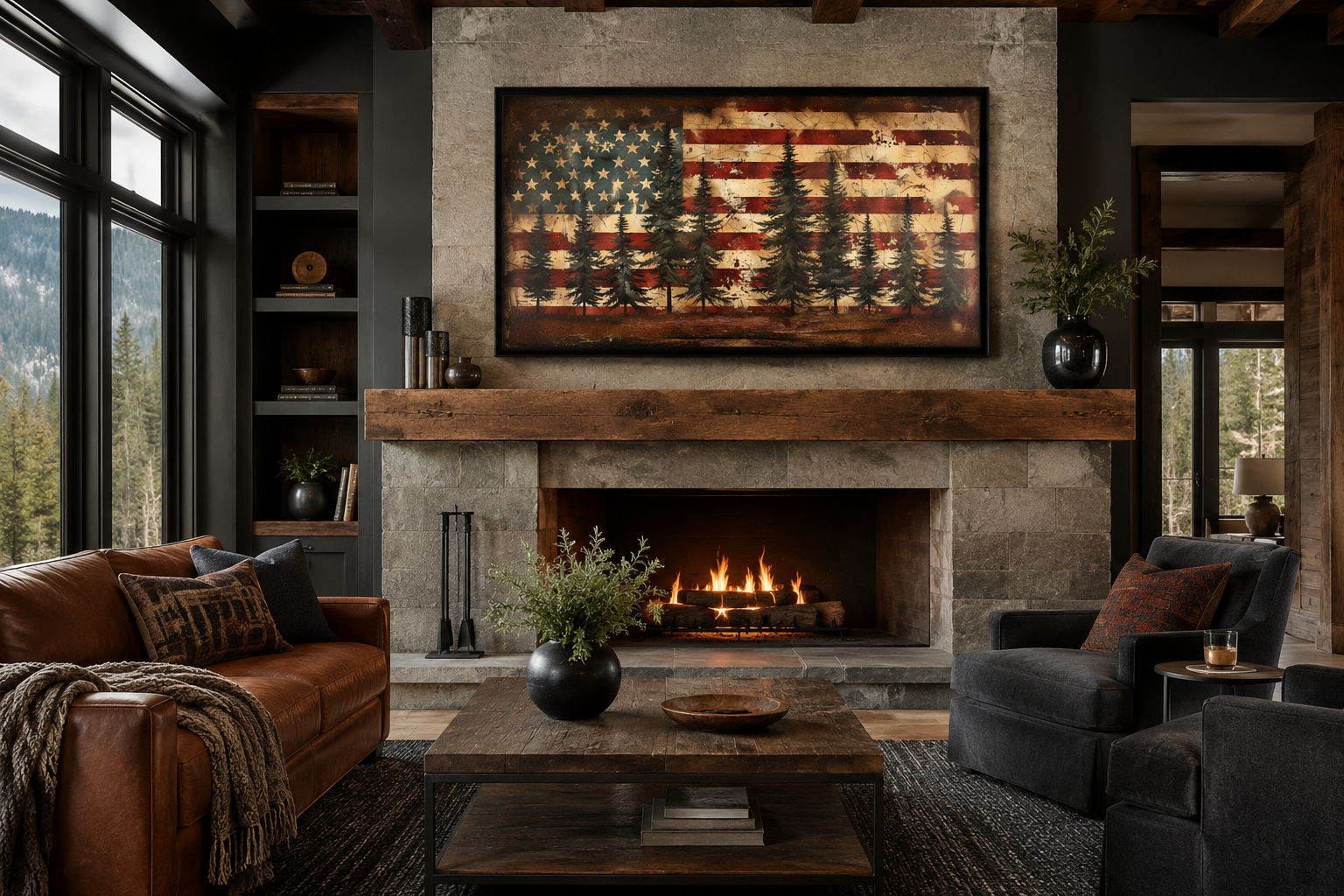 Rustic American Flag Art – Framed Canvas Wall Art | Vintage Patriotic Decor
