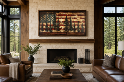 Rustic American Flag Art – Framed Canvas Wall Art | Vintage Patriotic Decor