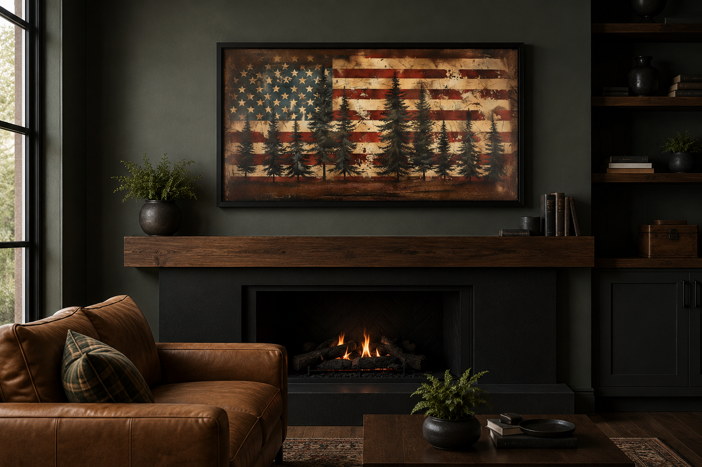 Rustic American Flag Art – Framed Canvas Wall Art | Vintage Patriotic Decor
