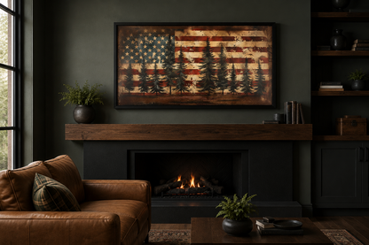 Rustic American Flag Art – Framed Canvas Wall Art | Vintage Patriotic Decor