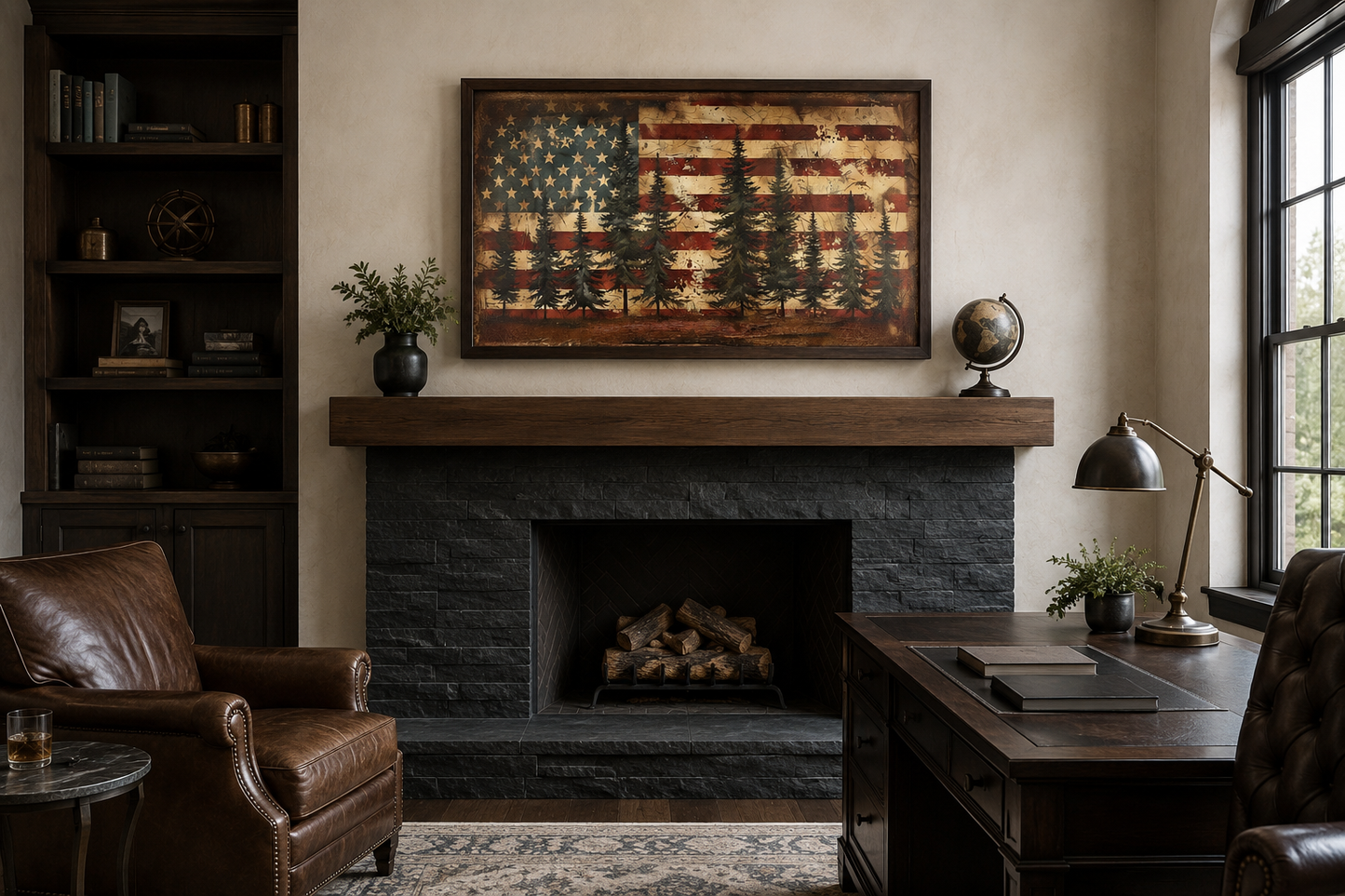 Rustic American Flag Art – Framed Canvas Wall Art | Vintage Patriotic Decor
