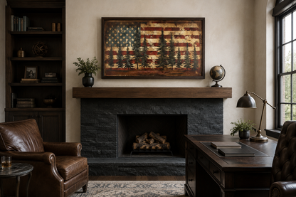 Rustic American Flag Art – Framed Canvas Wall Art | Vintage Patriotic Decor