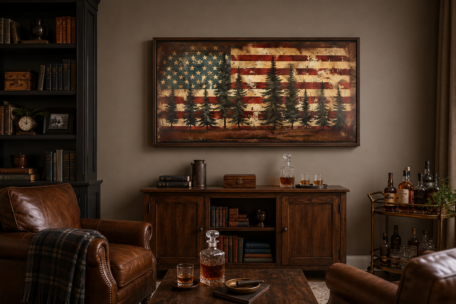Rustic American Flag Art – Framed Canvas Wall Art | Vintage Patriotic Decor