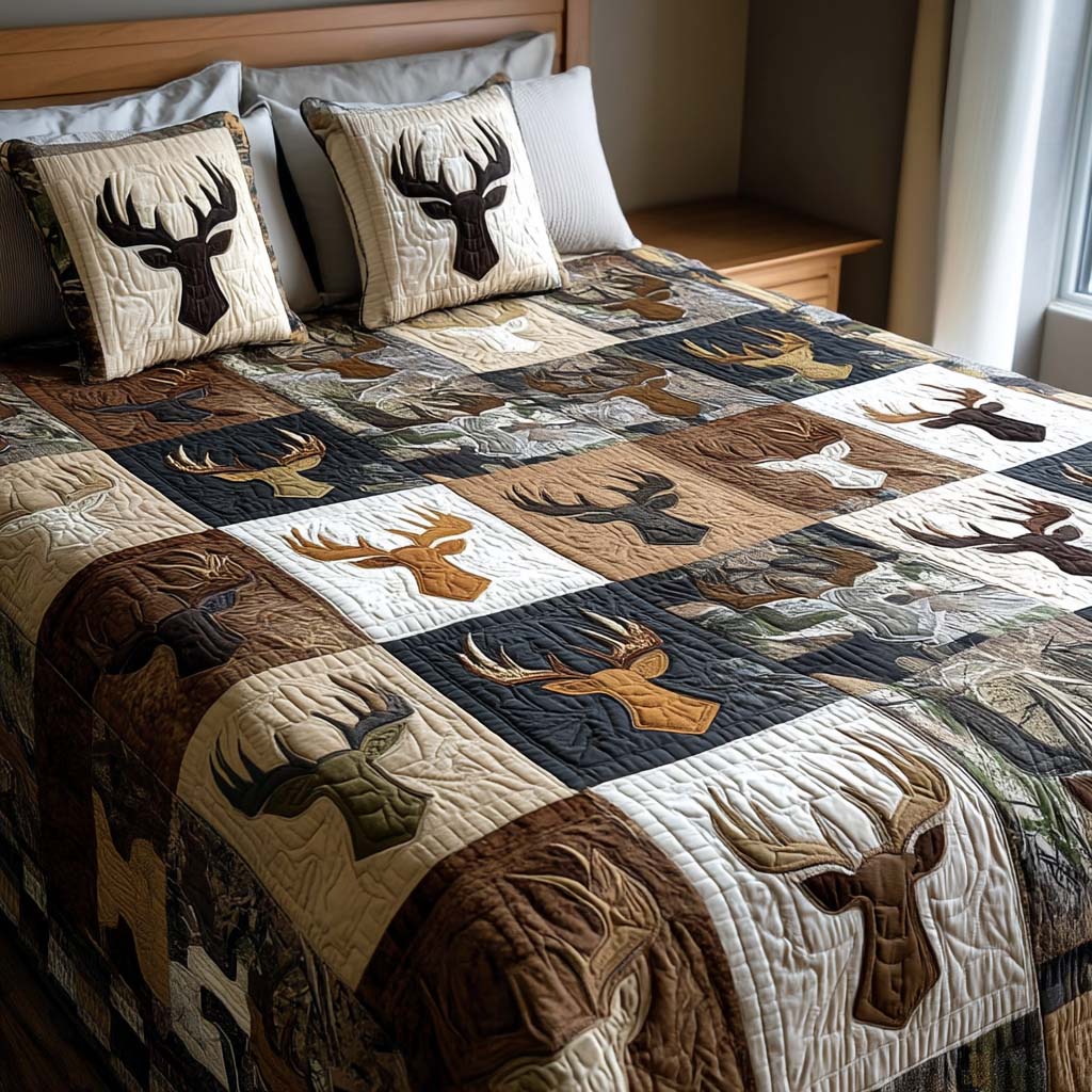 Rustic Antlers 3-Piece Quilted Bedding Set - Single (59" x 70")