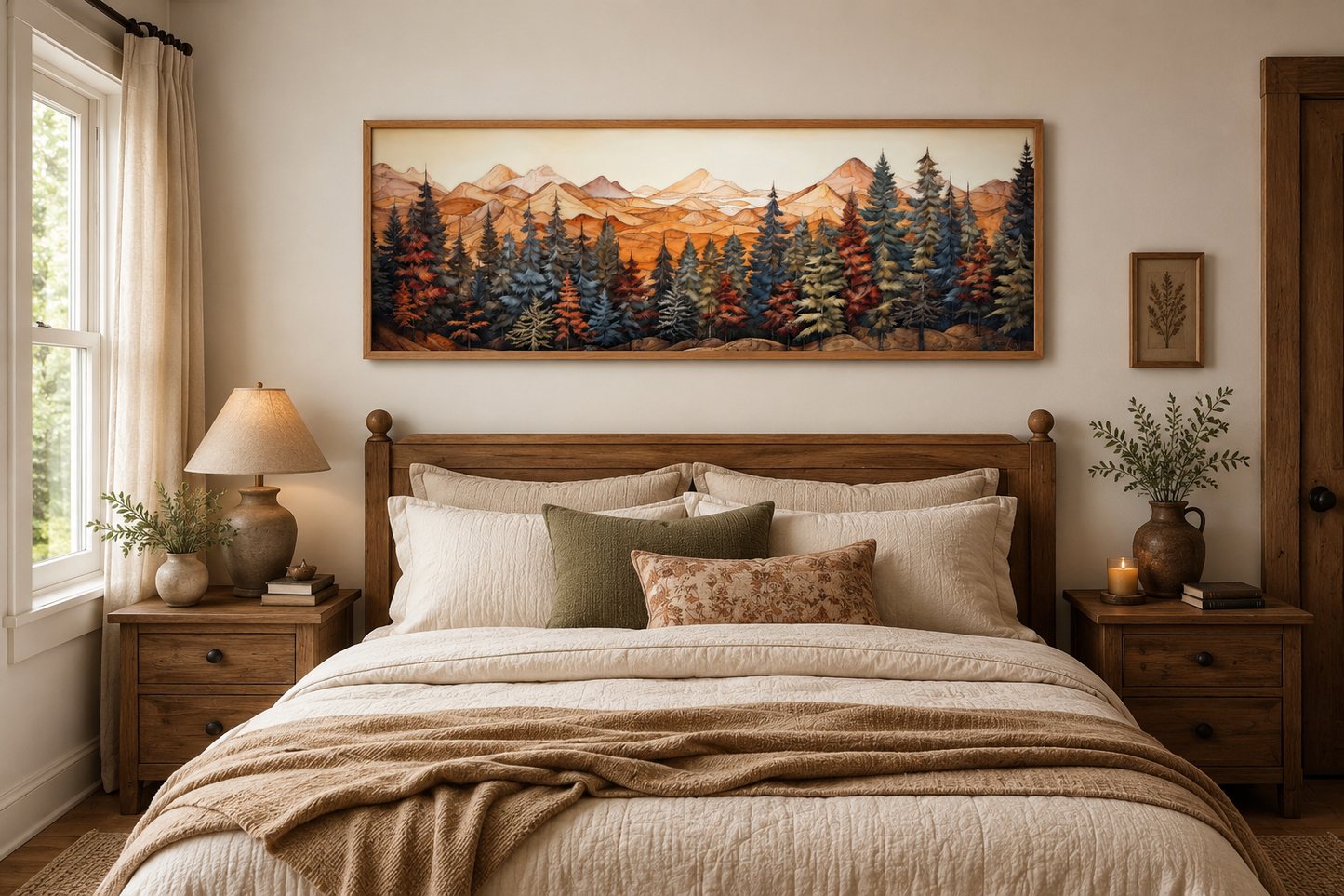Forest Painted On Wood Long Horizontal Canvas Rustic Wall Art