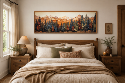 Forest Painted On Wood Long Horizontal Canvas Rustic Wall Art