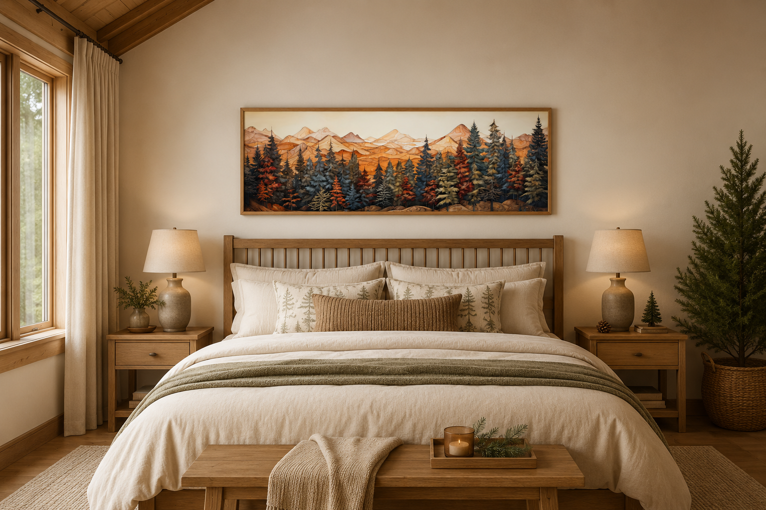 Forest Painted On Wood Long Horizontal Canvas Rustic Wall Art