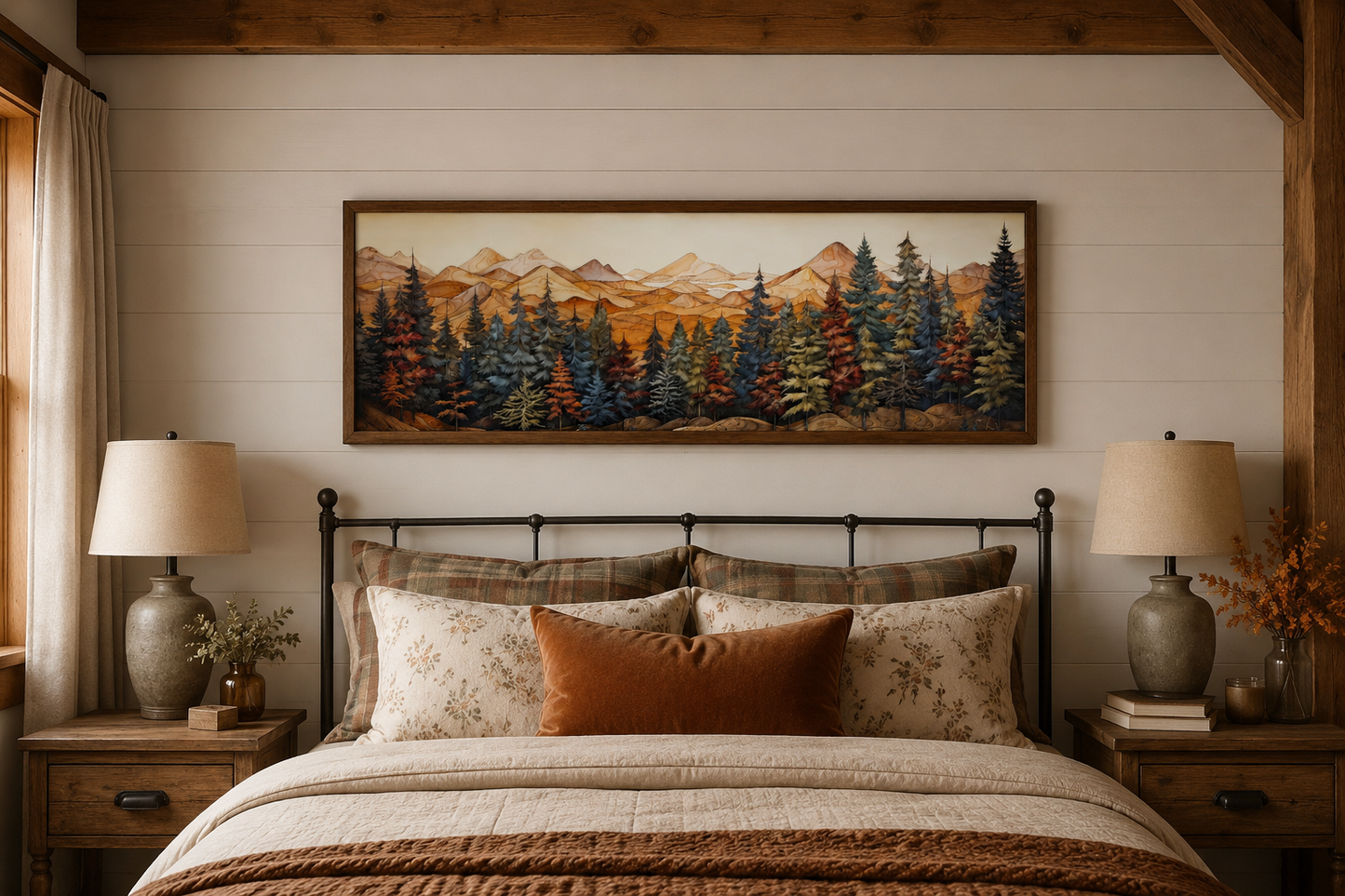 Forest Painted On Wood Long Horizontal Canvas Rustic Wall Art