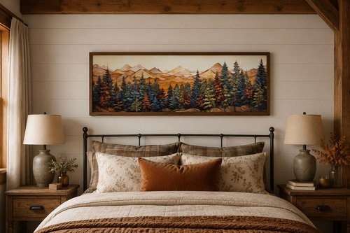 Forest Painted On Wood Long Horizontal Canvas Rustic Wall Art